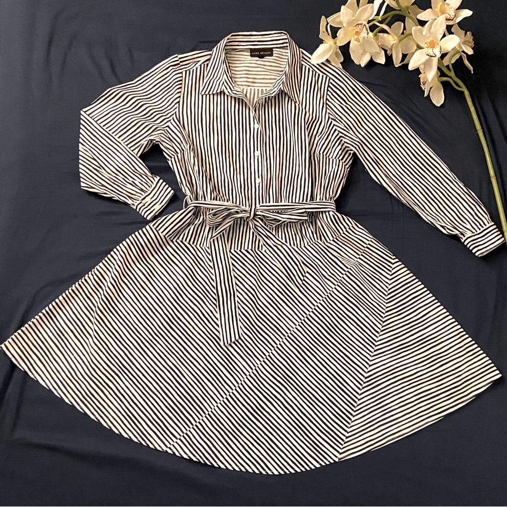 Lane Bryant - Black/White Striped Fit & Flare Shirtdress, 14W